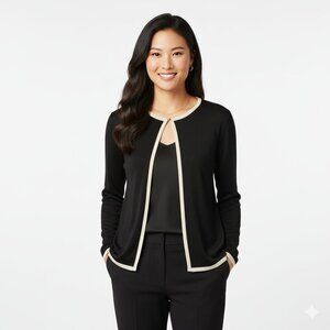 BCBGMaxAzria Black and Cream Silk blend Knit Cardigan – Size L